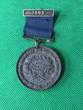 1895 Medal For School Attendance Vintage Blue Ribbon