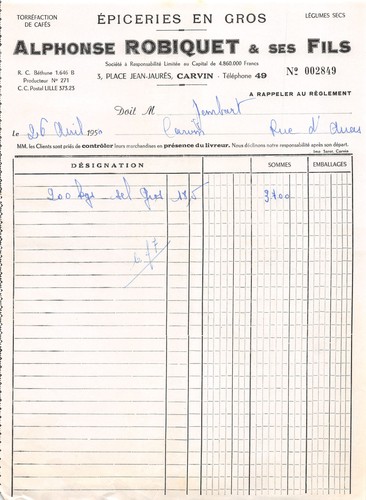 1950 invoice grocery - 1950, store