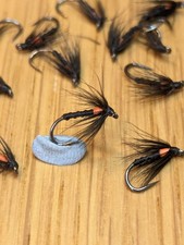 Fly Fishing,trout flies(Clyde Style orange Hot Spot Black Spider)X12 Barbless🆕
