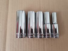 Set of 5 Halfords Advanced 1/2" drive deep 6 point sockets 10 22mm Professional