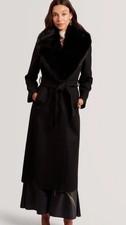 TED BAKER Coat TB 2 UK 10 Corinna Black Wool Blend Detachable Fur Collar NEW