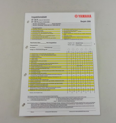 Inspection sheet yamaha 125 - xt,