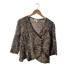 Joseph Ribkoff Womens Top UK 18 Animal Leopard Print Black  Button Up Textured 