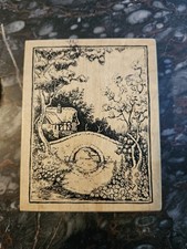 PSX K-1625 English Cottage with Bridge Trees Water Rubber Stamp Wooden Handle