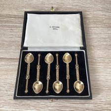 V Rare Art Deco Solid Silver Gilt Boxed Set Of Nunnery Spoons Alexander Ritchie
