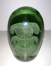 Antique Victorian Green Glass Dump Paperweight Vase/Pot 2 x Tier Flower