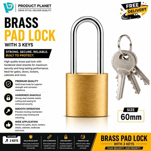 60mm brass padlock - brass, long