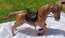Wooden horse statue - wooden, leather