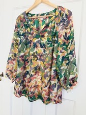 GHARANI STROK Women’s Blouse Size XL 100% Silk Floral Watercolour Vintage Y2K