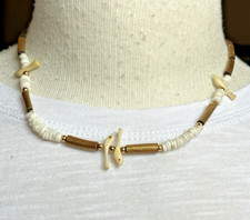Vintage Short Delicate Necklace Carved Bone Fetish Birds & Shell Pieces 16”