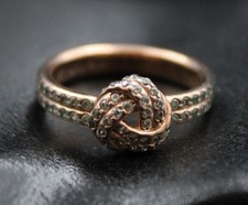 PANDORA ALE ROSE GOLD PLATE White CRYSTAL Love Knot Ring, Size I, 2.26g - D45