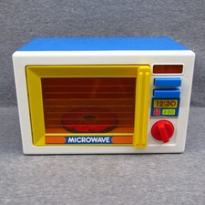 Play Microwave Oven Light Up & Wind Up Blue Box 1987 Kids Vintage Kitchen Toy