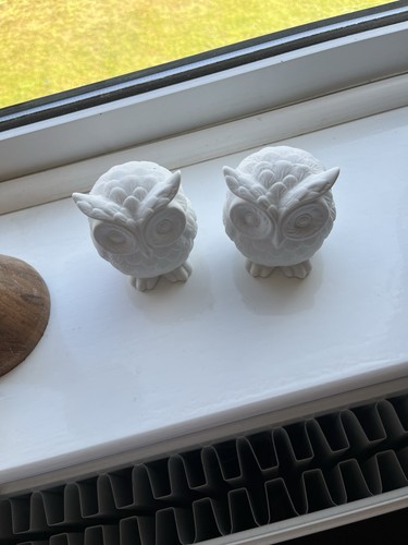 White ceramic owls - white,