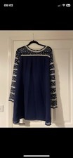ASOS Size 16 Navy Beaded Dress Long Sleeve