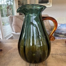 Blenko Art Glass Pitcher Amber Blue Green Form 938  Large