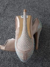 Atmosphere Ladies Beige Satin Peep Toe Stiletto Beaded Court Shoes Size 7 New 