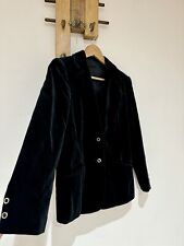 True Vintage Dereta England Women's Black Short Boho Velvet Blazer Jacket M L