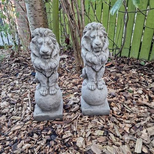 Pair stone lion ball - lion, on
