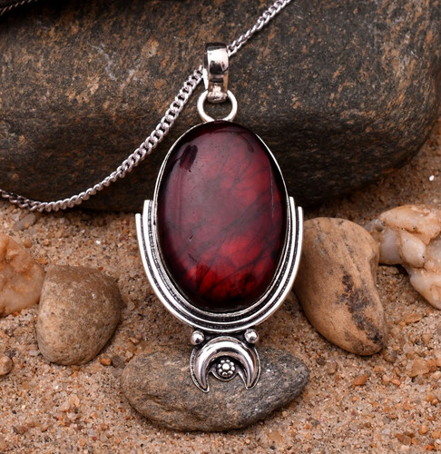 Red labradorite gemstone 925 - labradorite,