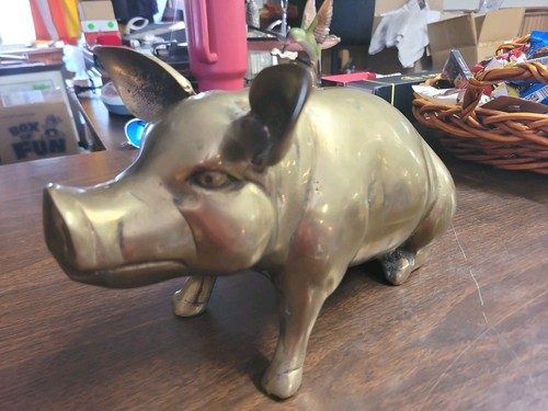 Vintage brass piggy bank - brass,