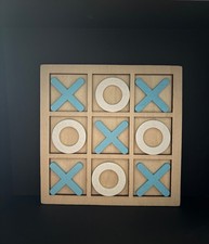 NEW Wooden Tic Tac Toe Noughts and Crosses Game Blue