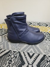 Womens Navy Hotter Whisper Dual Zip Leather Slouch Ankle Boots Size 4 EU 37