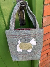 Tweed Style Westie West Highland Terrier Dog Small Tote Handbag Bag Blue Green