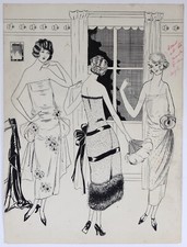 Decorative Good Size Original Art Deco 1920’s Pen And Ink Fashion Illustration.