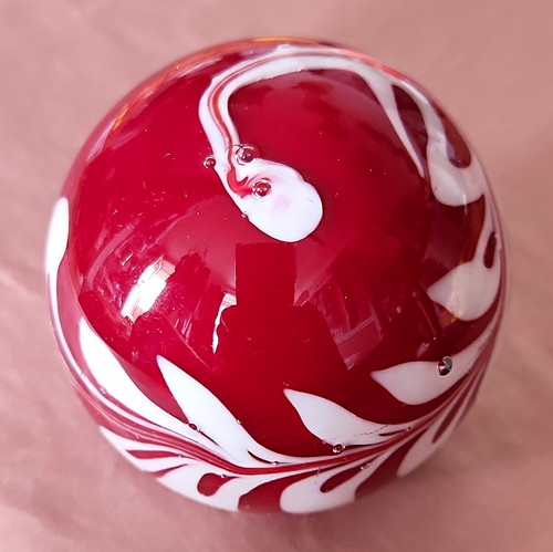 Red white swirl art - white, glass
