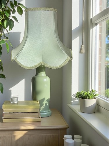 Sage green table - lamp, shades