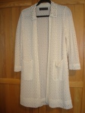 ZARA Woman Cream Lace Studded Collar Long Open Front Duster Jacket Size S VGC
