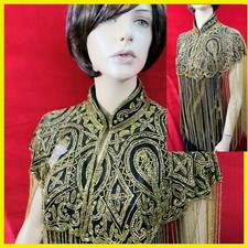 Festival Gold Beaded Fringe Cape, Sequin Long Tassel Shawl One Size