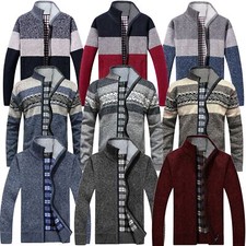 Mens Insulated Fleece Lined Knitted Zip Up Cardigan Jumper - Various Styles