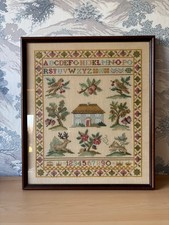 Vintage Embroidery Tapestry Alphabet Sampler - Animals Florals Country Cottage