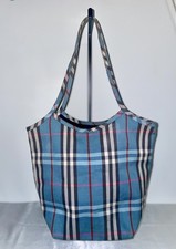 Vintage Burberry blue nova check print Cotton tote bag handbag large 