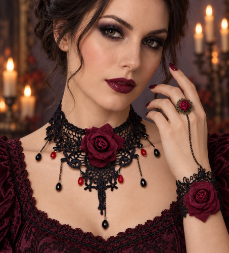 Gothic rose jewellery set - rose,