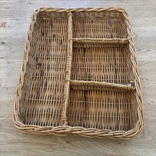 Vintage Wicker Rattan Divided Basket Organizer Boho Drawer Shelf Desk Decor 