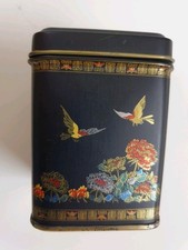 Small Vintage Black & Gold Decorative Floral Tea Caddy Storage Tin 8cm