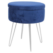 Round Velvet Storage Footstool