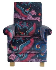 Emma Shipley Lynx Navy Velvet Blue Fabric Adult Armchair Chair Pink Cats Accent