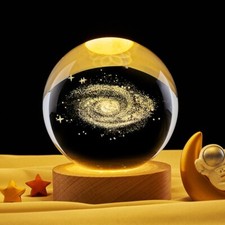 3D Solar System Crystal Ball, 3D Planet Model with Wooden Led Base, Home Decorat