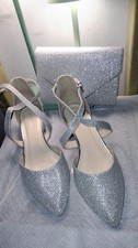 PARADOX  LOW WIDE FIT SILVER STRAPPY SHIMMER SHOES & MATCHING BAG UK 8 41