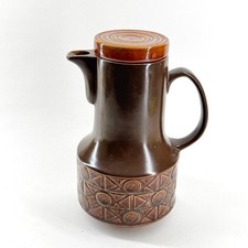 VINTAGE BESWICK 2211 COFFEE POT BROWN STONEWARE GEOMETRIC PATTERN WITH LID