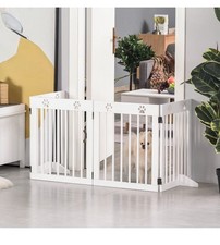 PawHut Pet Gate 4 Panel Wooden Dog Barrier Folding Fence w/ Support Feet