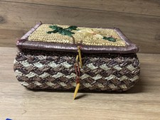 Vintage Woven Material Sewing tapestry cross stitch red lined Box grannys sh64