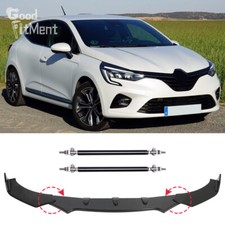 Glossy Black Front Bumper Lip Spoiler + Strut Rods For Renault Clio GT Megane