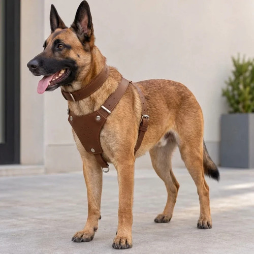 Genuine leather dog harness - leather,