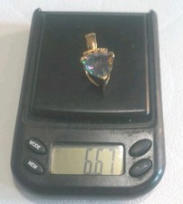 9ct Gold Large Trillion Cut Mystic Topaz And Diamond Pendant Heavy 6.67g