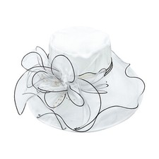 Women Organza Hat Wide Brim Tea Party Wedding Fascinator Hat Church Cap Ladies
