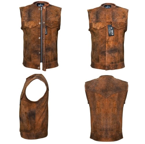 Men motorcycle leather vest - motorcycle,